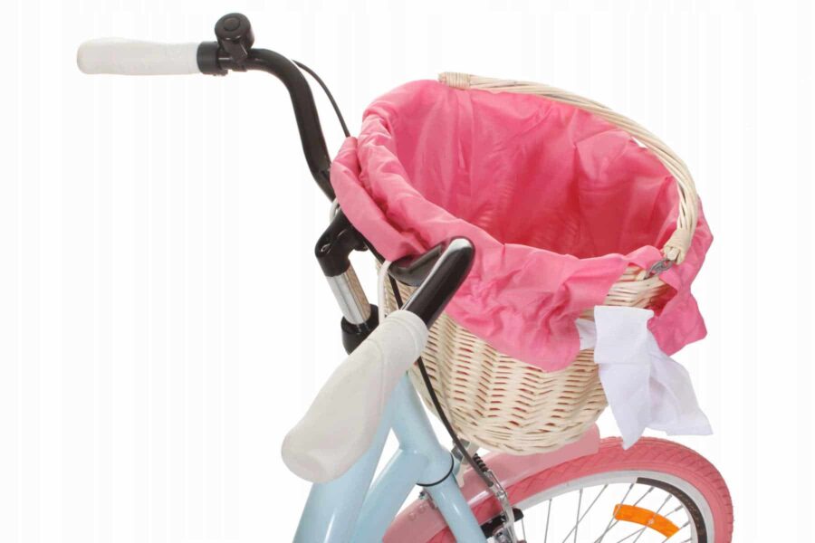 Bicicletă cu coș roz pentru cumpărături