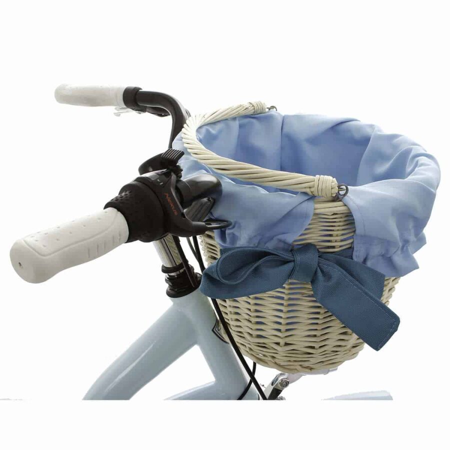 Coș bicicletă din răchită, căptușit albastru