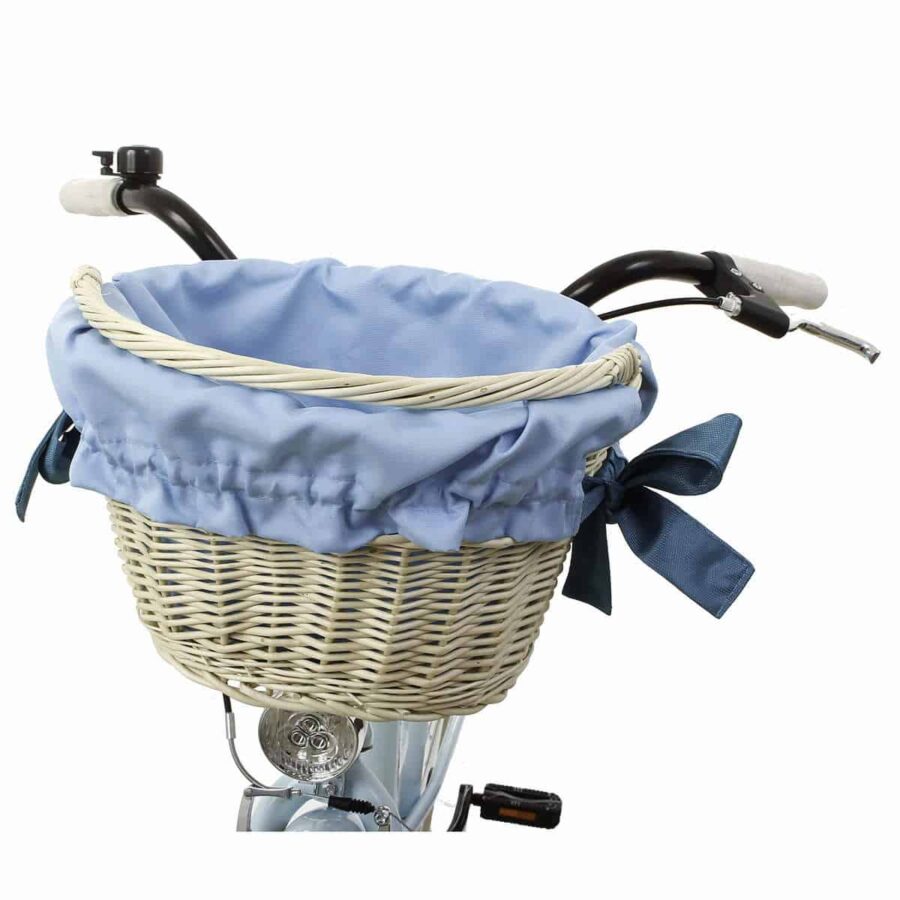 Coș bicicletă cu căptușeală albastră.