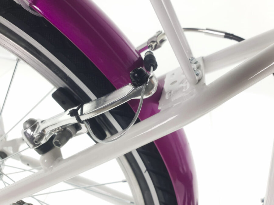 Frână bicicletă cu cadru alb și roz