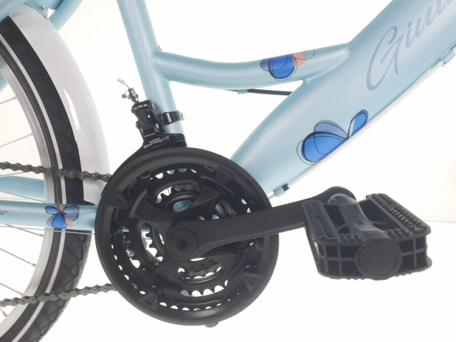 Pedalier bicicletă albastră cu flori decorative