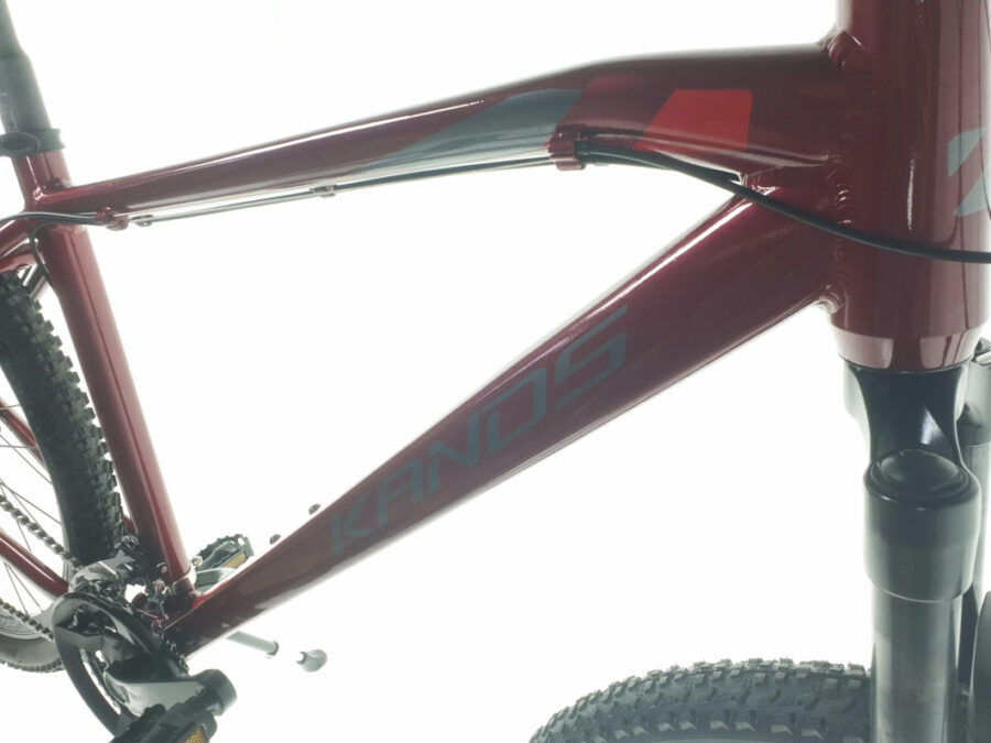 Cadru bicicleta montană roșie cu logo Kands