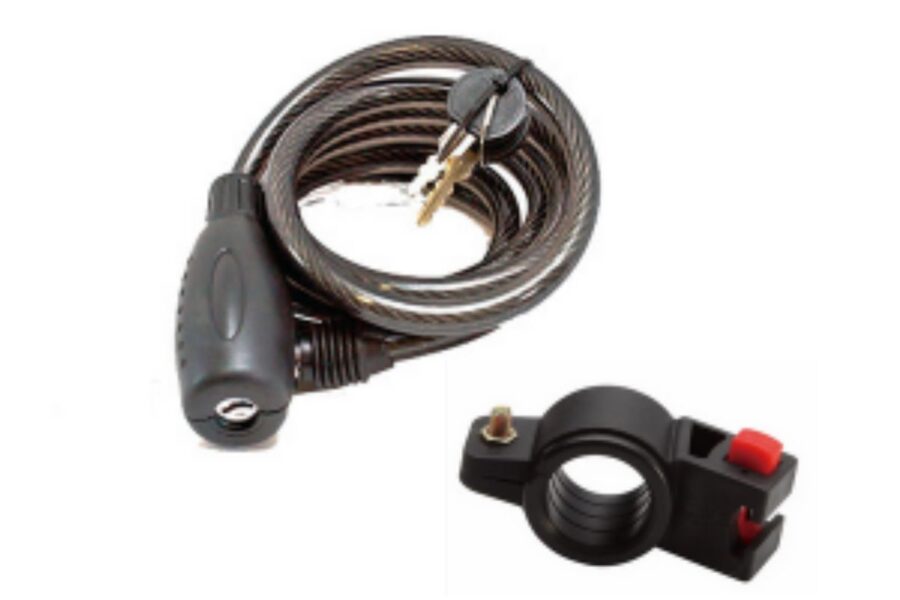 Cablu antifurt bicicletă cu încuietoare și suport