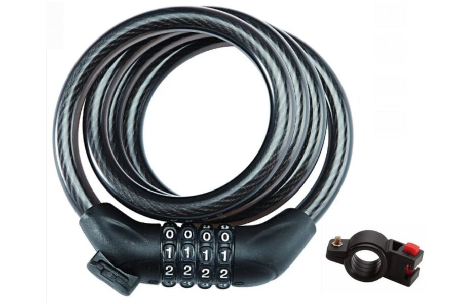 Lanț antifurt bicicletă cu cifru și suport montare.