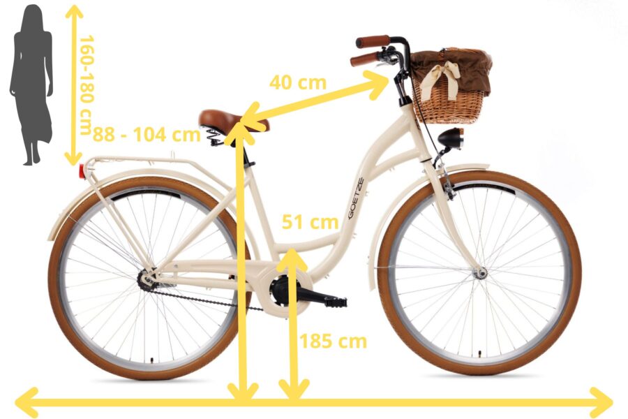 Dimensiuni bicicletă urbană Goetze cu coș.
