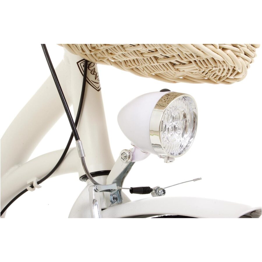 Far bicicletă albă cu coș împletit