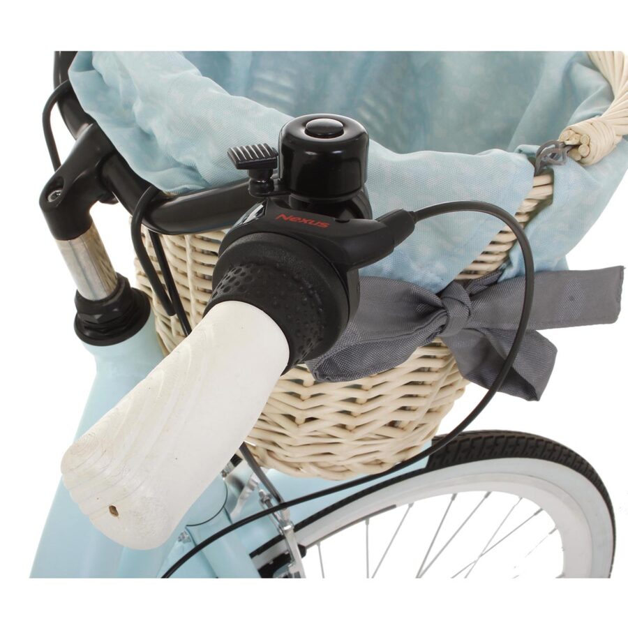 Coș bicicletă cu schimbător Nexus și fundă gri.