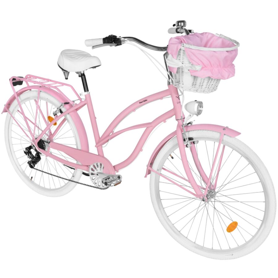 bicicleta dama cruiser davi bianca, aluminiu, 7 viteze, 28", 160 185 cm, roz