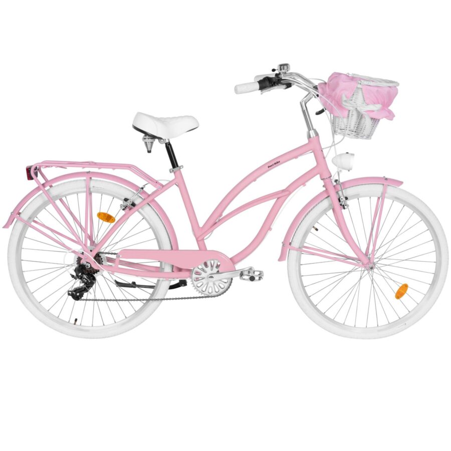 bicicleta dama cruiser davi bianca, aluminiu, 7 viteze, 28", 160 185 cm, roz