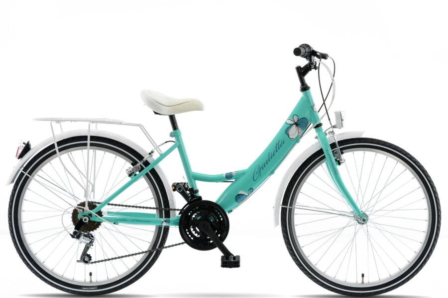 Bicicletă turcoaz cu model floral modern.
