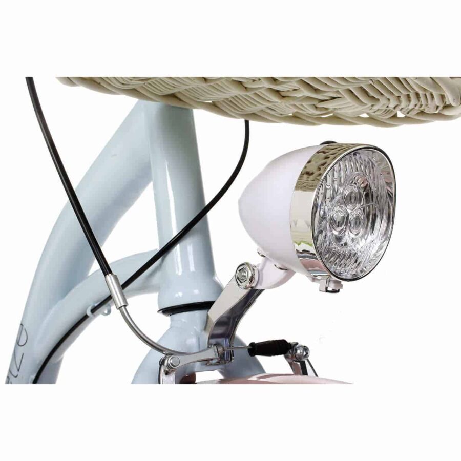 Far bicicletă alb montat pe ghidon metalic