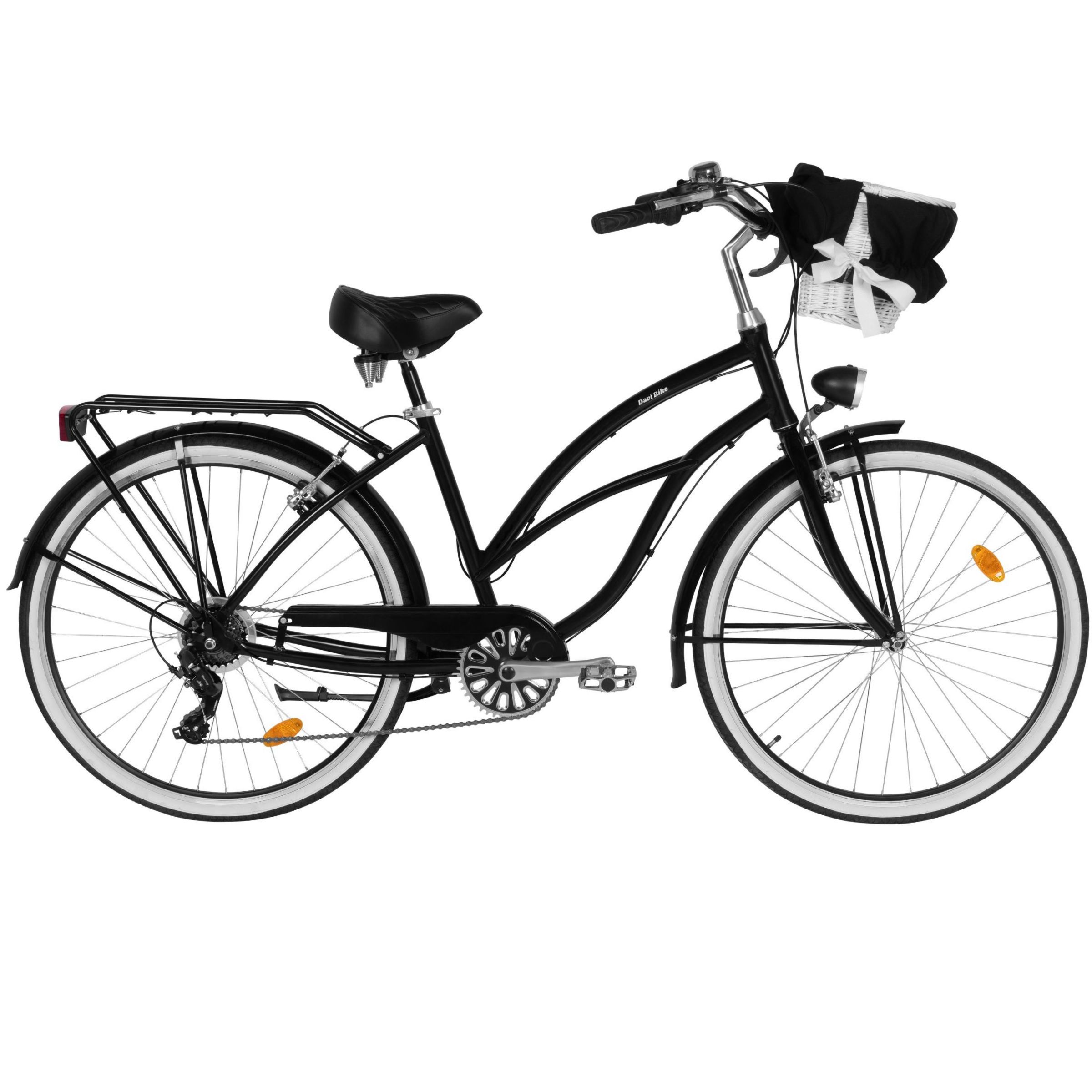 Bicicleta dama Cruiser Davi Bianca, Aluminiu, 7 viteze, 28", 160-185 cm, Negru