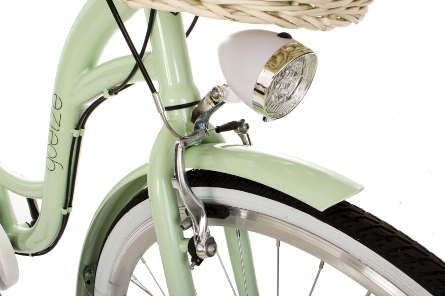 Far bicicletă verde cu coș împletit