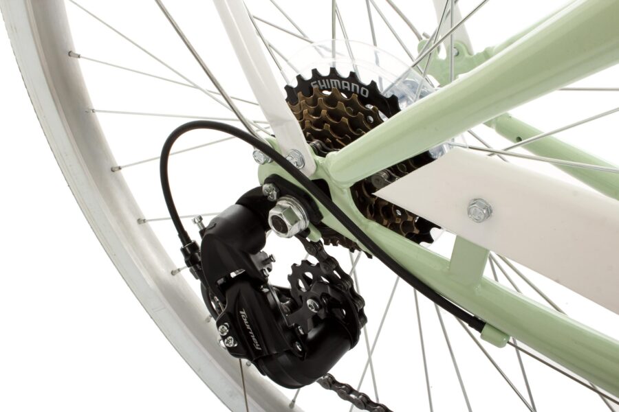 Schimbător de viteze Shimano pe bicicletă albă