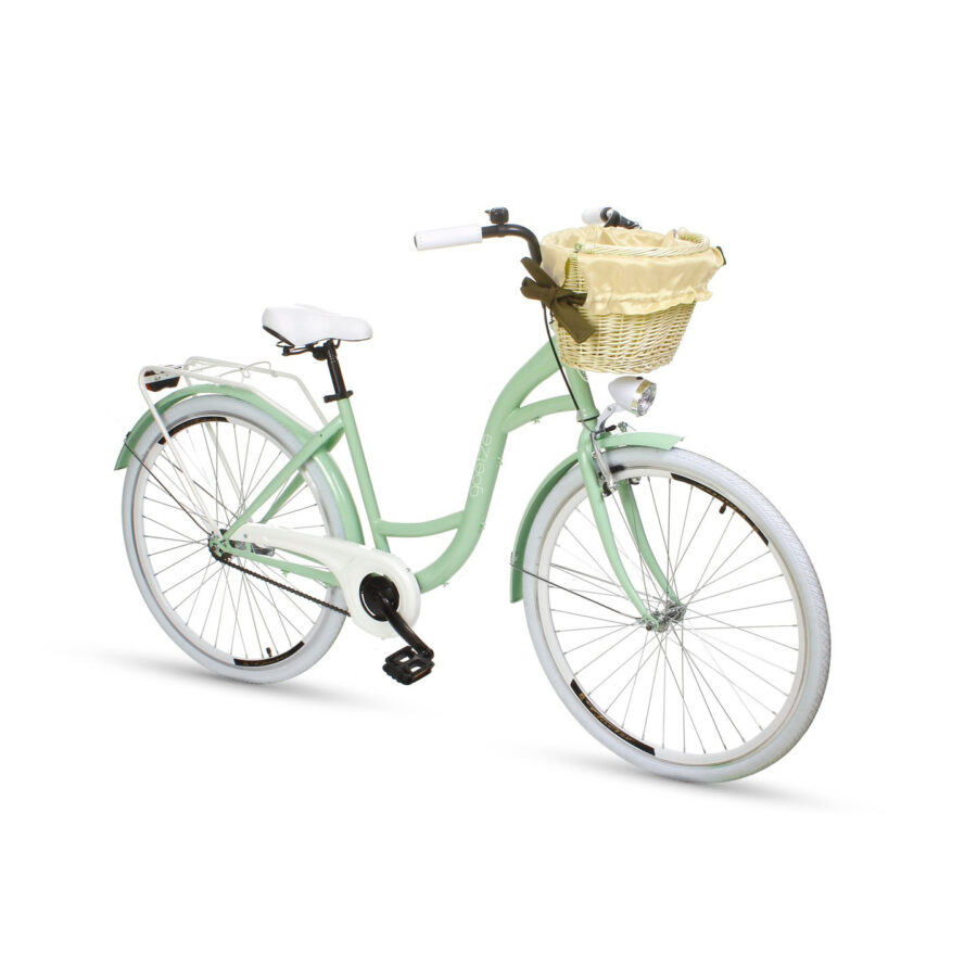 Bicicletă verde deschis cu coș