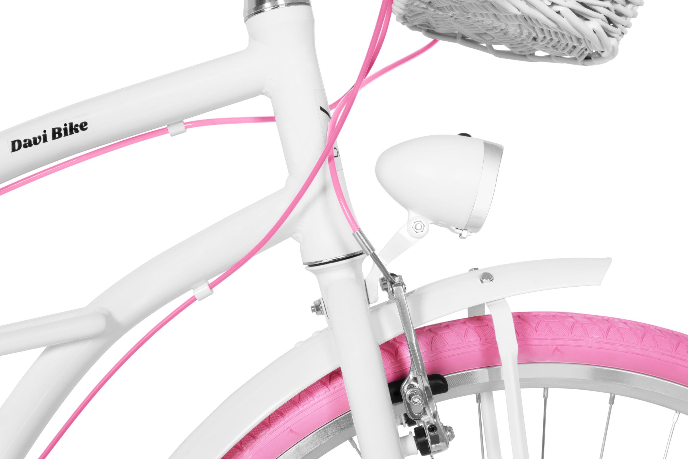 Bicicleta dama Cruiser Davi Bianca, Aluminiu, 7 viteze, 28", 160-185 cm, Alb/Roz - imagine 7