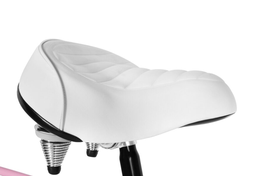 Șa de bicicletă albă, confortabilă și elegantă.