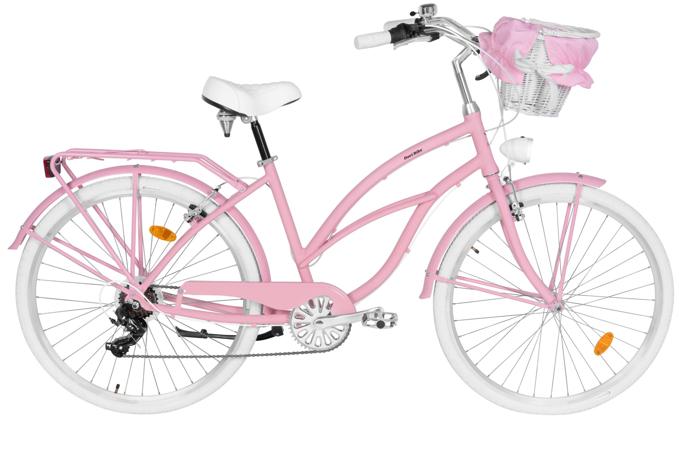 Bicicleta dama Cruiser Davi Bianca, Aluminiu, 7 viteze, 28", 160-185 cm, Roz