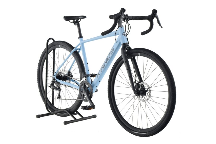 Bicicletă albastră de șosea cu suport negru