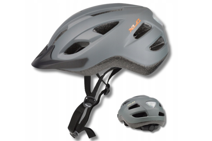 Cască de ciclism gri cu bretea ajustabilă