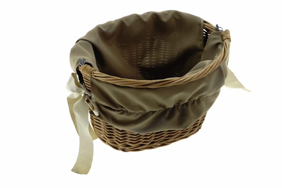 Coș din răchită cu interior din țesătură bej