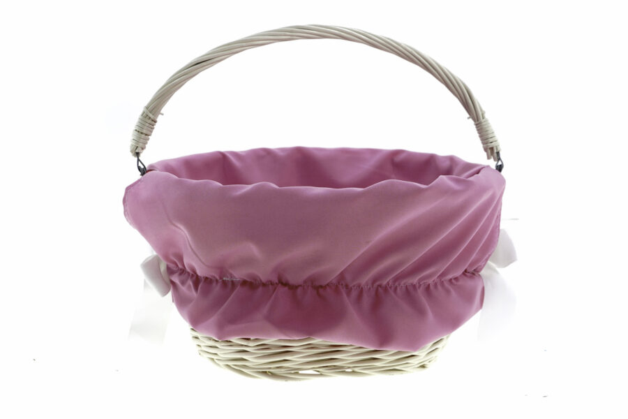 Coș de rattan cu captuseală roz