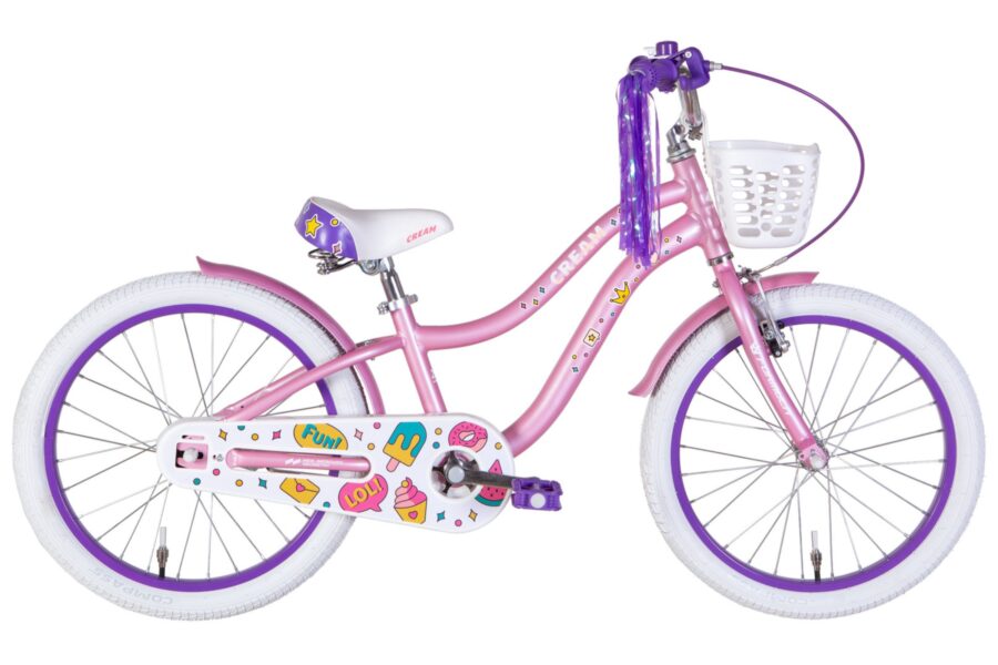Bicicletă roz cu accesorii colorate pentru copii