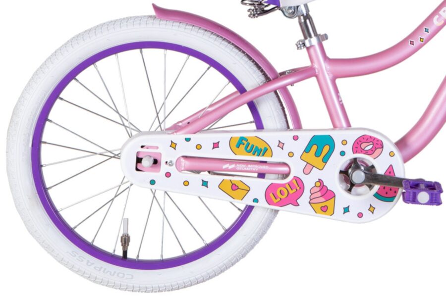 Bicicletă roz cu autocolante colorate