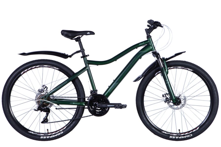 Bicicletă mountain bike verde, design modern.