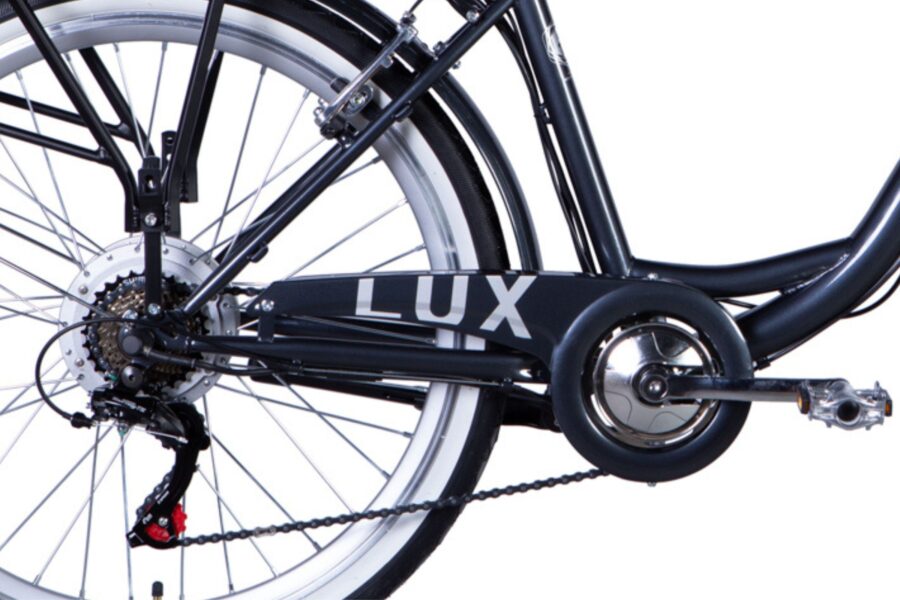 Detaliu bicicletă LUX cu transmisie.