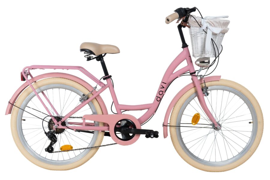 bicicleta copii davi amelia 24", 130 165 cm, 7 viteze, roz/crem