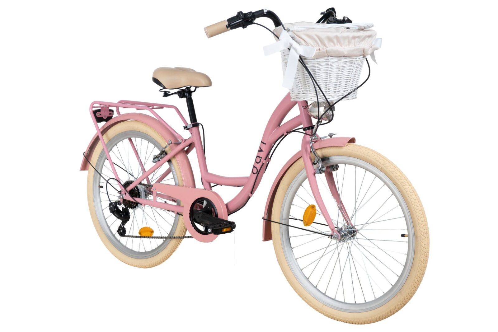 bicicleta copii davi amelia 24", 130 165 cm, 7 viteze, roz/crem