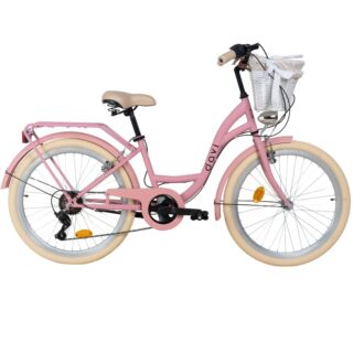 Bicicleta copii Davi Amelia 24", 130-165 cm, 7 viteze, Roz/Crem
