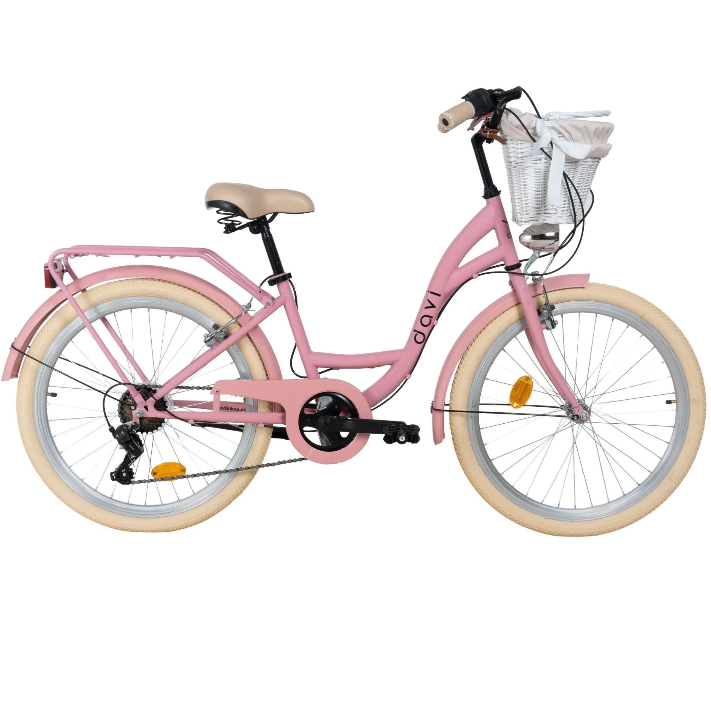 Bicicleta copii Davi Amelia 24", 130-165 cm, 7 viteze, Roz/Crem