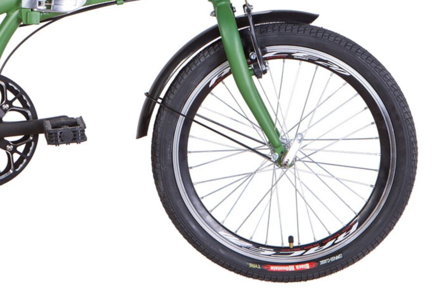 Roata unei biciclete verzi cu cauciuc.