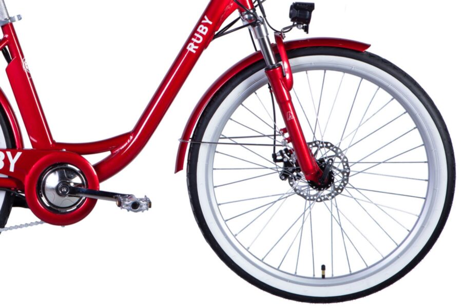 Roată bicicletă roșie cu frână disc