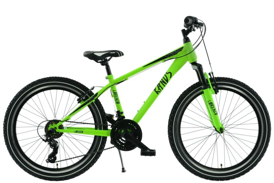 Bicicletă verde pentru copii, model off-road.