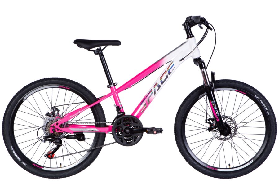 Bicicletă mountain bike albă și roz