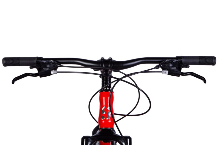 Mânere de bicicletă roșie și neagră.