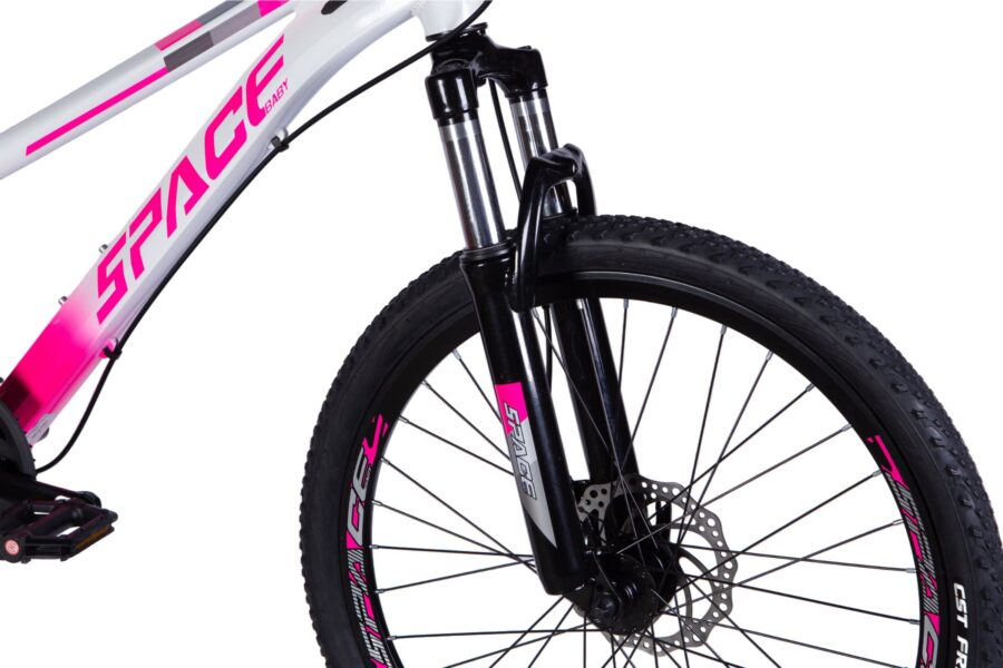 Bicicletă sport cu un design modern și culori vii.