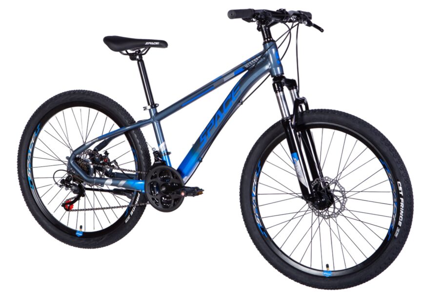 Bicicletă de munte modernă, culoare albastră.