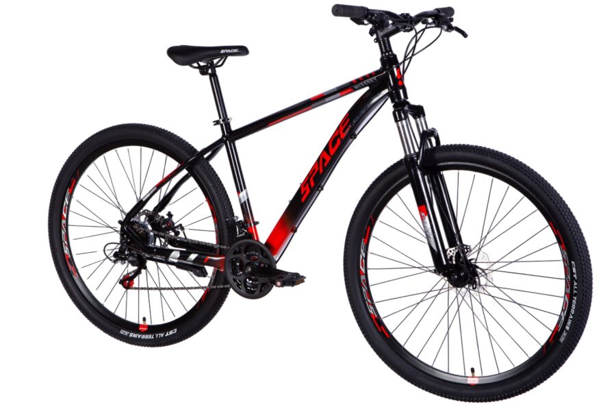 Bicicletă montană roșie și neagră