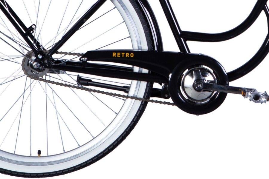 Bicicletă retro cu roți albe și negru.