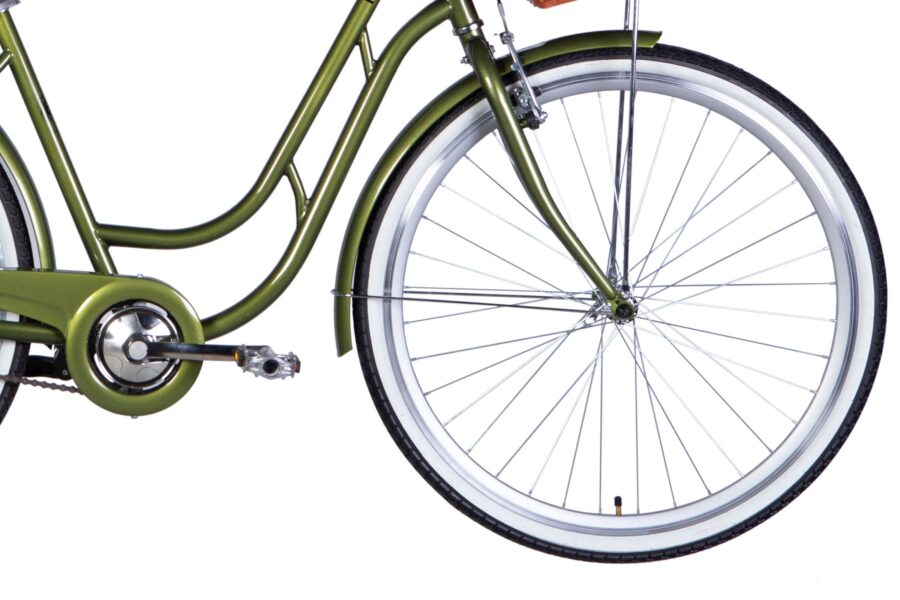 Bicicletă verde cu roată albă