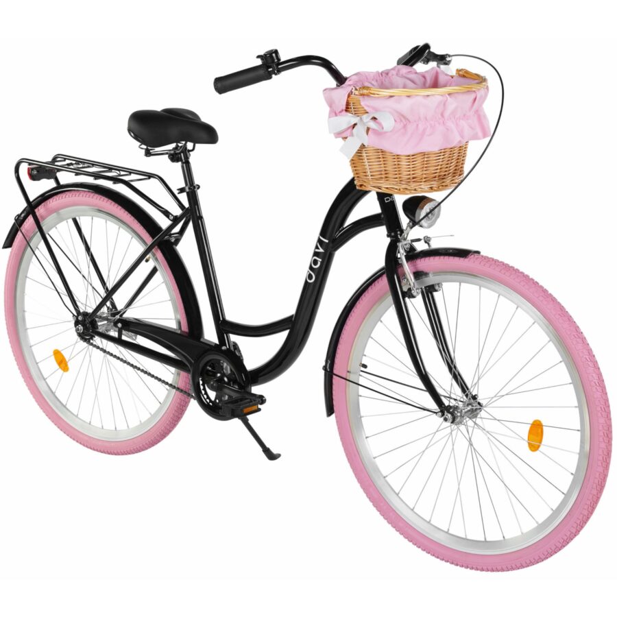 bicicleta dama davi lila 1 viteza, 28", 160 185 cm, negru/roz