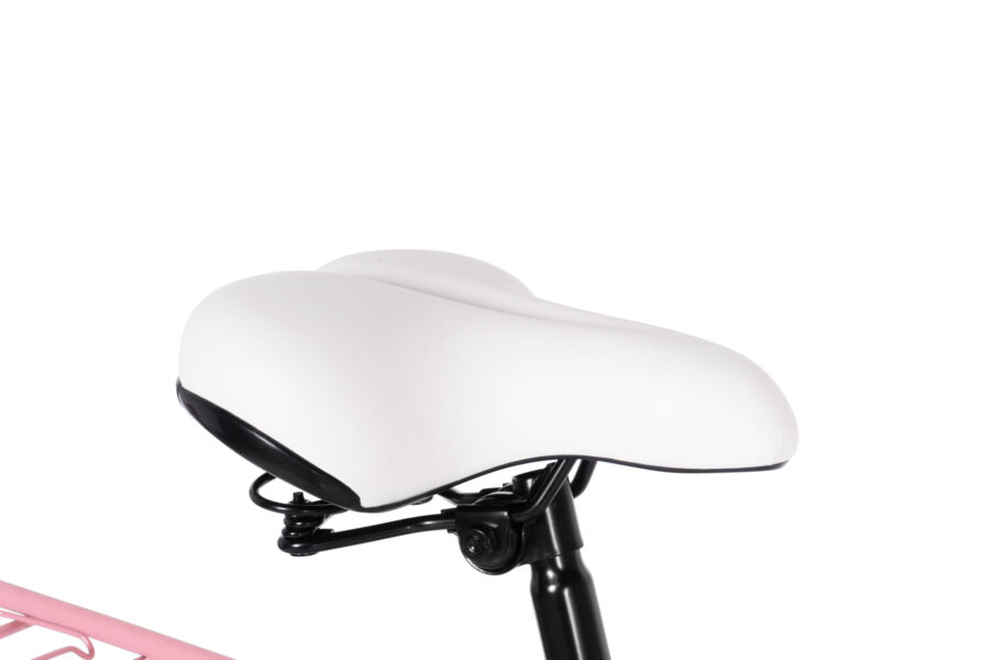 Șa alba pentru bicicletă, confortabilă și modernă.