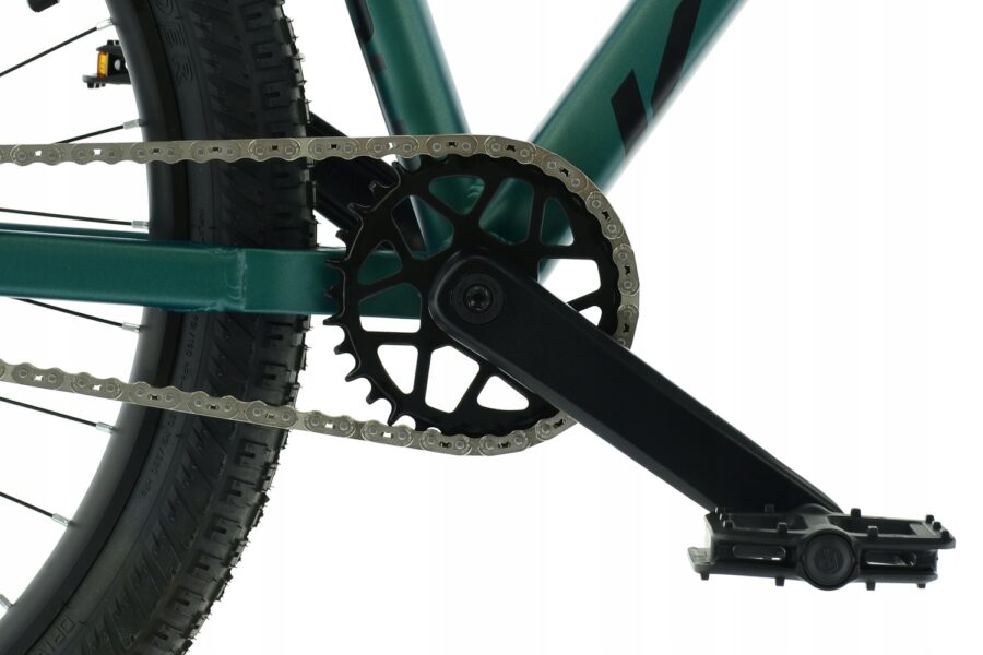 Detaliu pedala de bicicletă și transmisie.