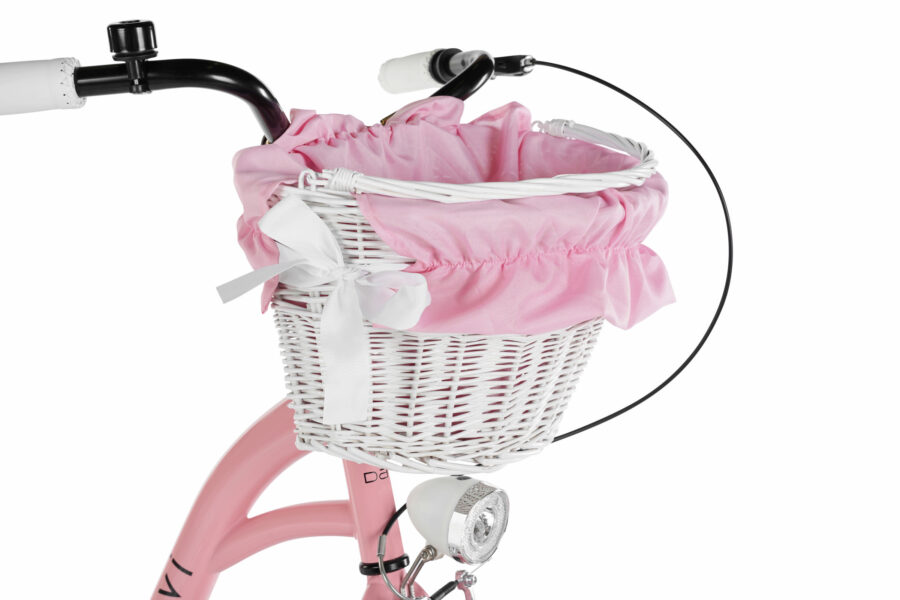 Cos pentru bicicletă roz cu fundă albă