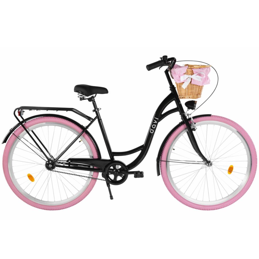 bicicleta dama davi lila 1 viteza, 28", 160 185 cm, negru/roz
