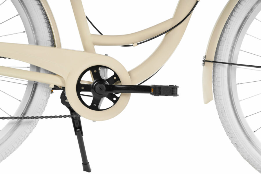 Detaliu sistem pedalier bicicleta crem